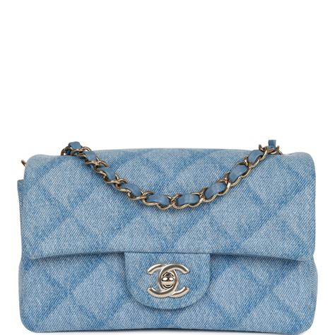 chanel blue quilted denim rectangular mini flap bag gold hardware